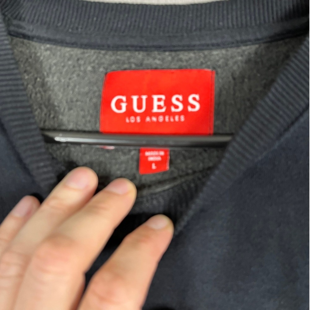 Guess Sweatshirt Mens Large Colorblock Logo Taping Black White EUC - Picture 2 of 9